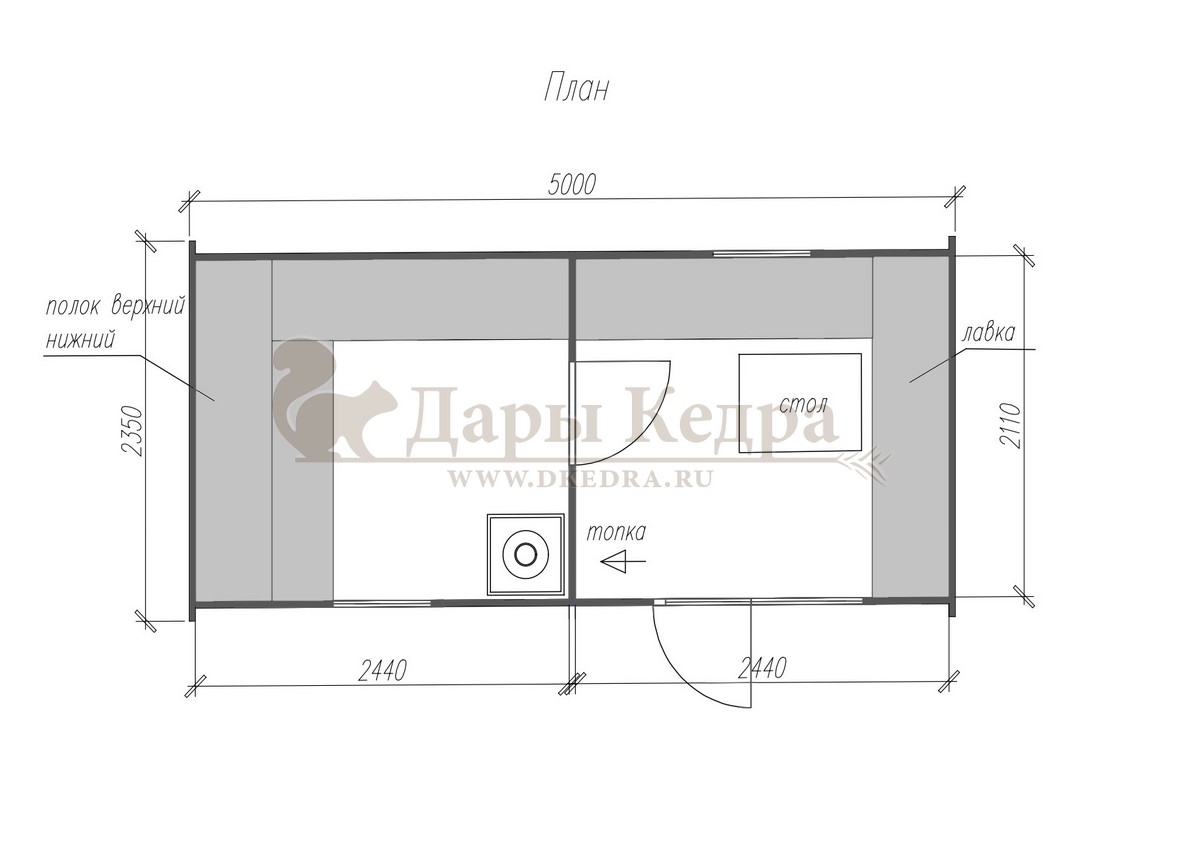 Баня «Викинг» из кедра 5х2,2 метра с боковым входом